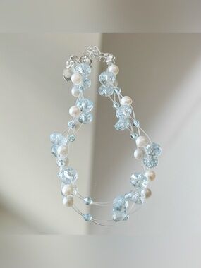 Natural Crystal Bracelet | blue Topaz and pearls